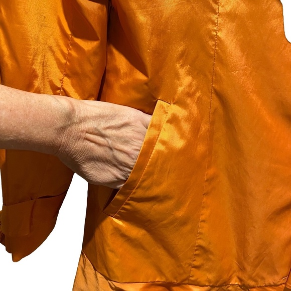 NWOT COLE HAAN Tangerine Orange Ruffle Flirty Trench Rain Coat Retro Designer M - Picture 9 of 16